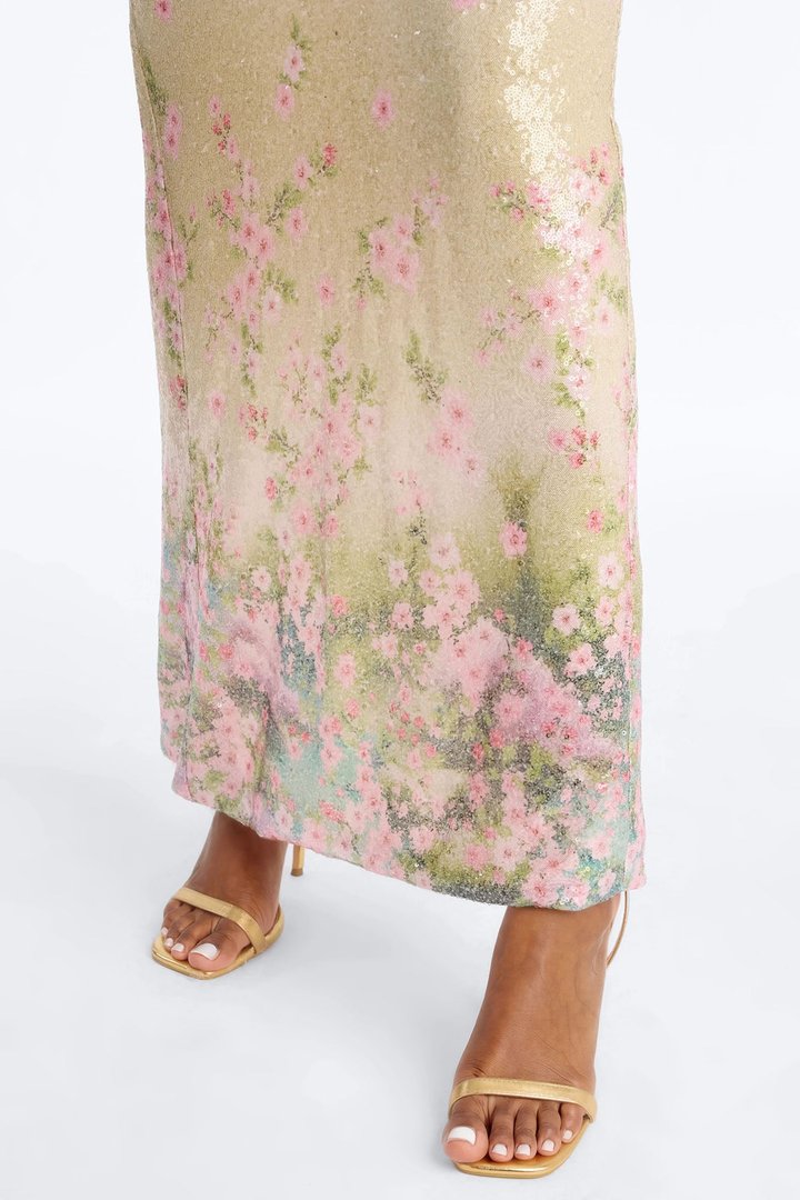 Delia Floral Sequin Gown - Nude/combo