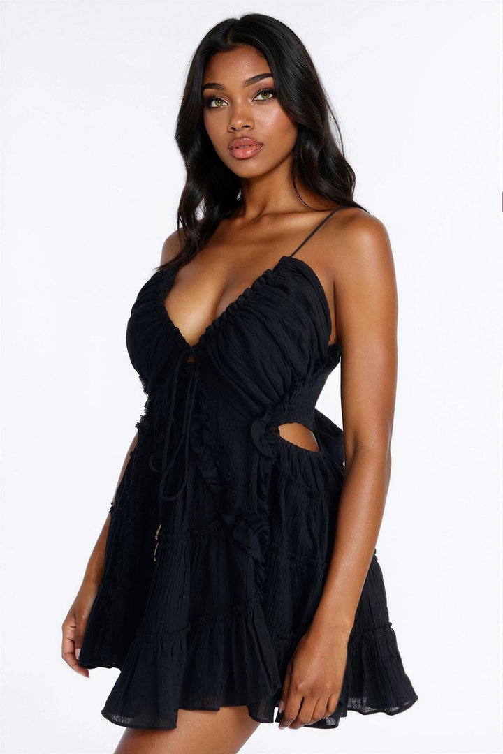 Rylee Ruffle Mini Dress - Black