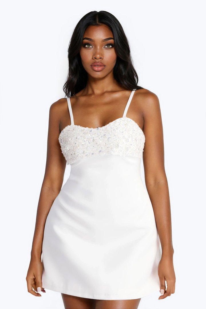 Pure Intentions Embellished Mini Dress - White