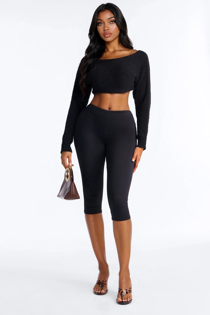 Comfy On Purpose Cropped Off Shoulder Sweater Top - Black