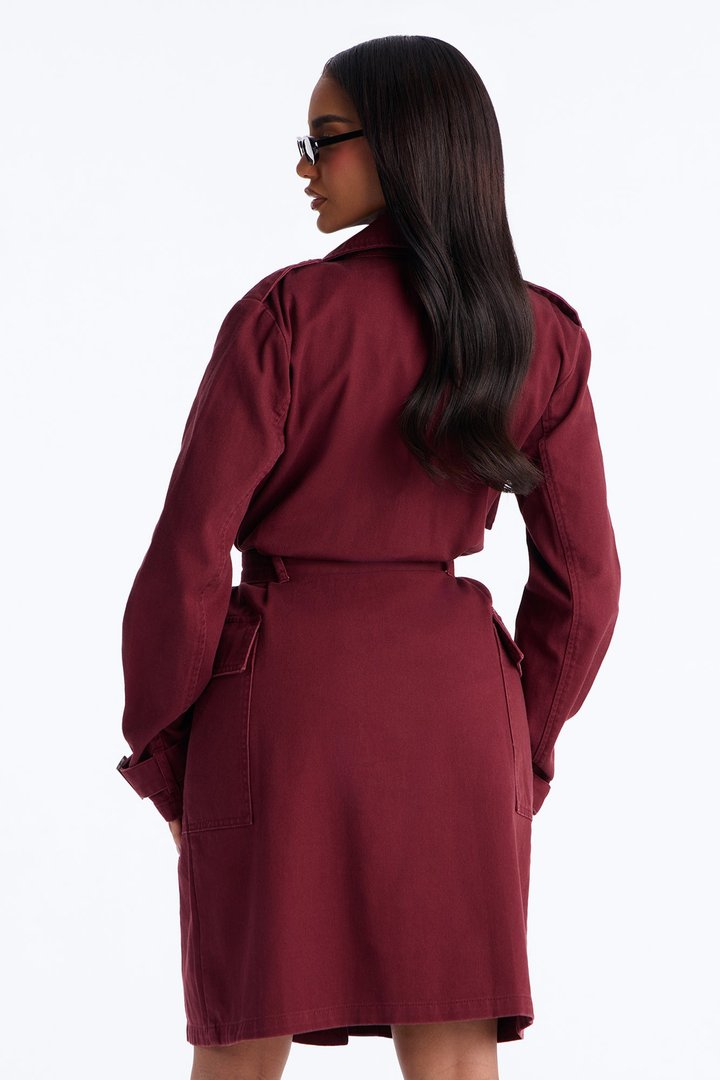 Parisian Delights Denim Trench Coat - Burgundy