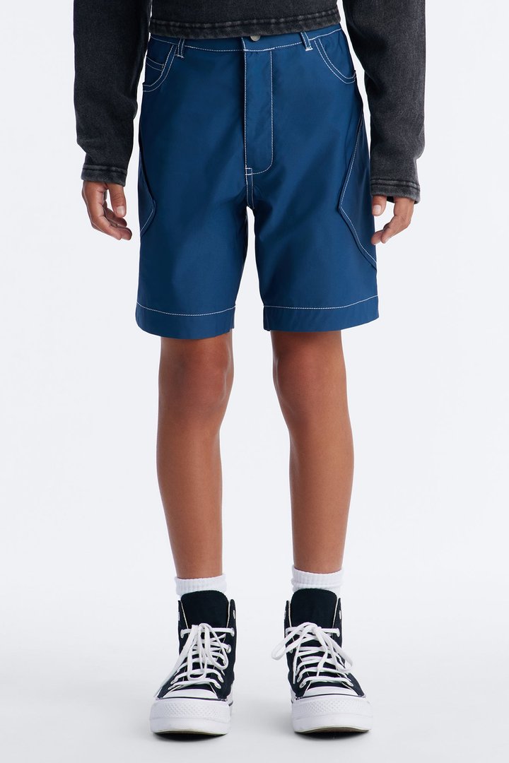 Mini Relaxed Diamond Appeal Contrast Thread Short - Blue