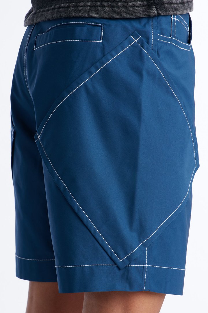Mini Relaxed Diamond Appeal Contrast Thread Short - Blue