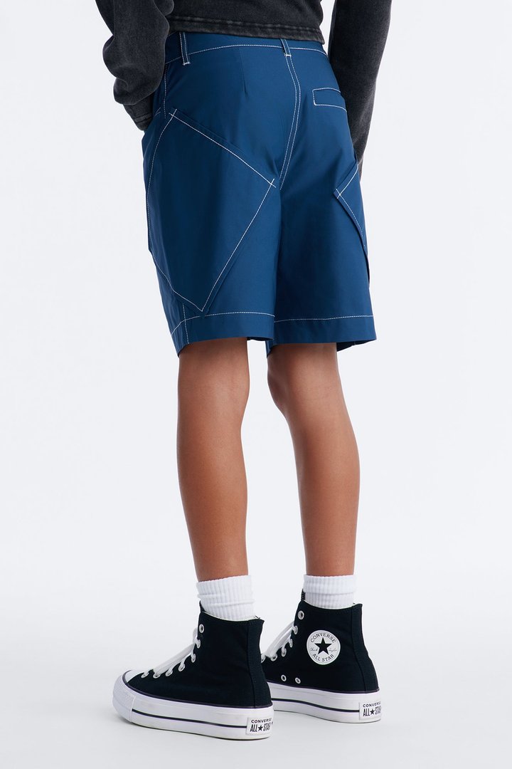 Mini Relaxed Diamond Appeal Contrast Thread Short - Blue
