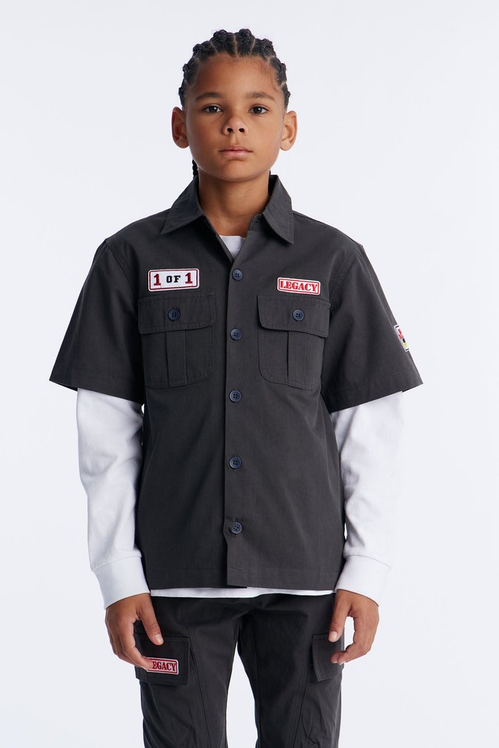 Mini Social Project Button Up Shirt - Grey
