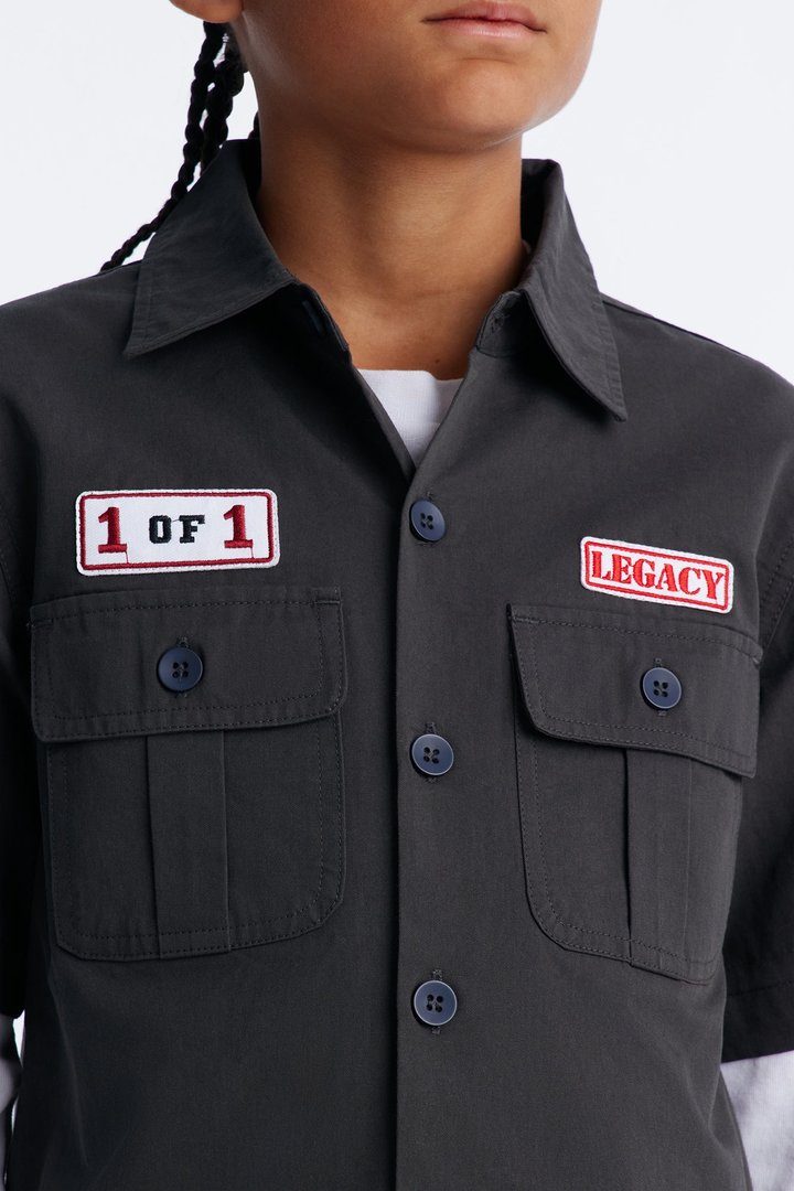 Mini Social Project Button Up Shirt - Grey