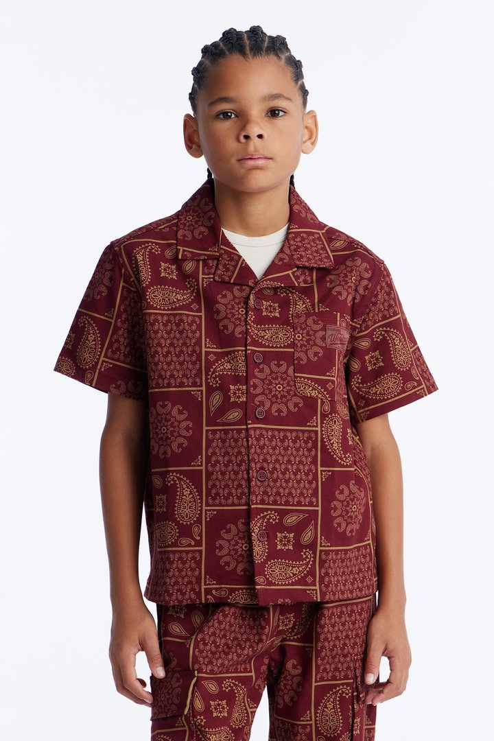 Mini Clinton Hill Mosaic Button Up Shirt - Burgundy