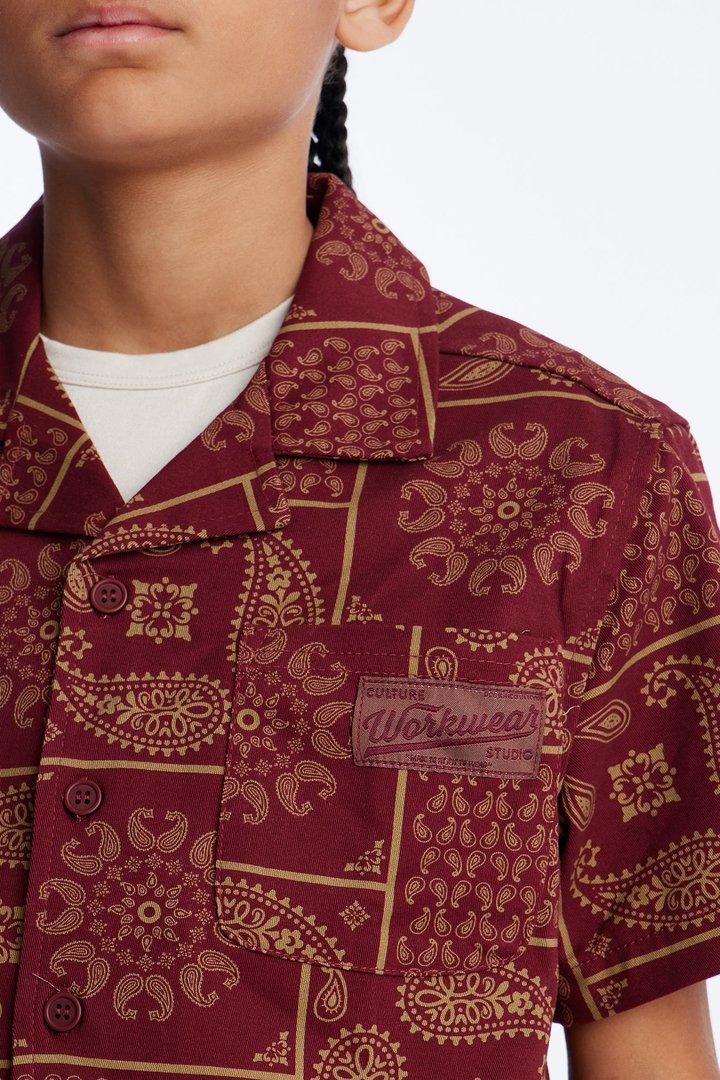 Mini Clinton Hill Mosaic Button Up Shirt - Burgundy