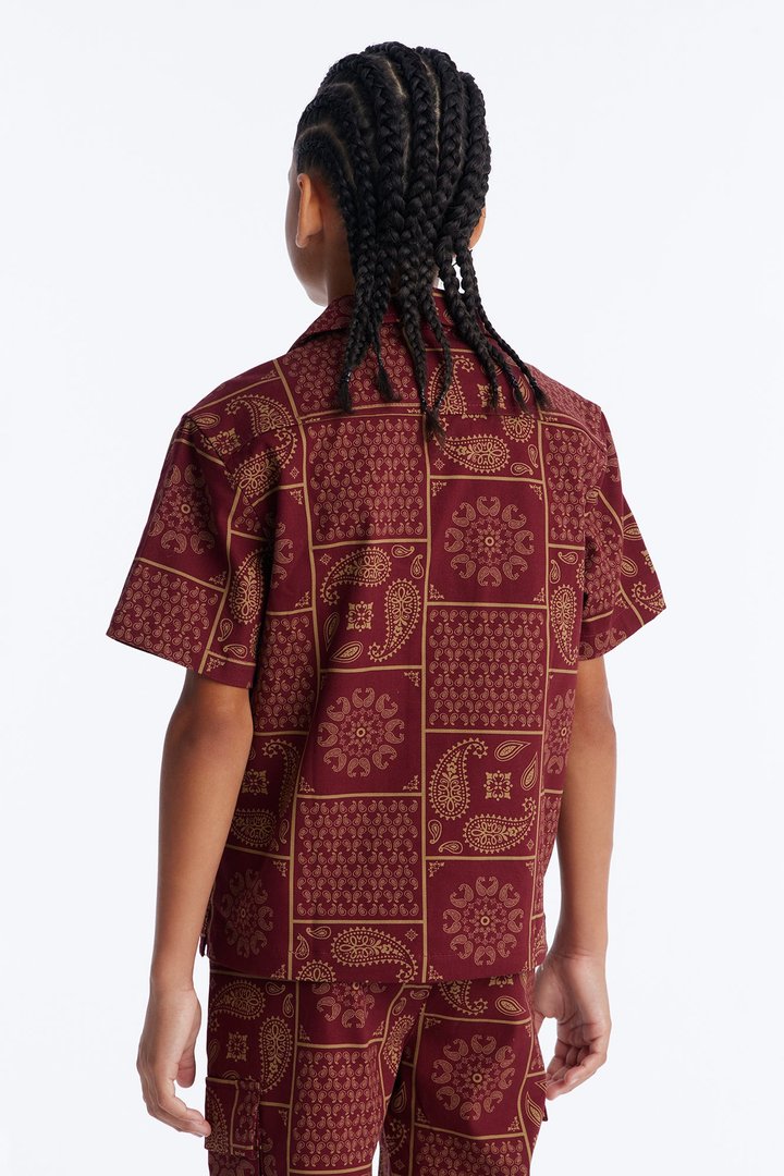 Mini Clinton Hill Mosaic Button Up Shirt - Burgundy