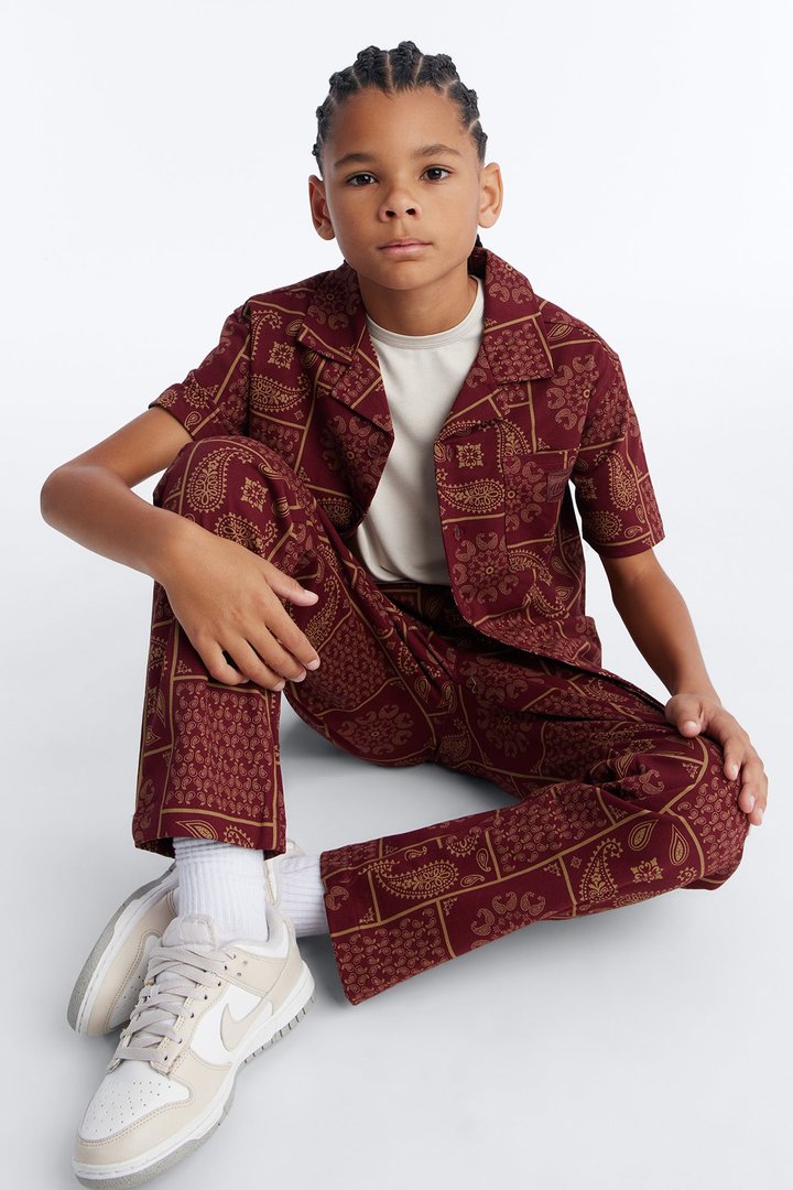 Mini Clinton Hill Mosaic Button Up Shirt - Burgundy