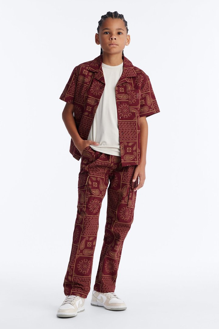 Mini Clinton Hill Mosaic Button Up Shirt - Burgundy
