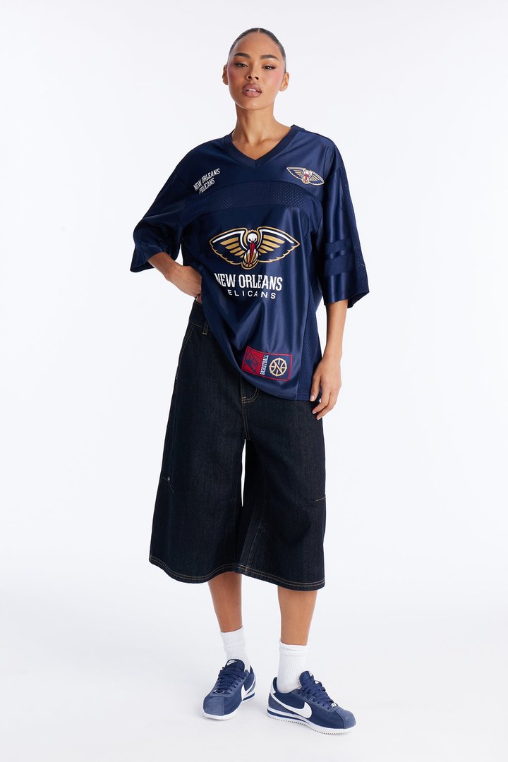 NBA Pelicans Oversized Mesh Tee - Navy