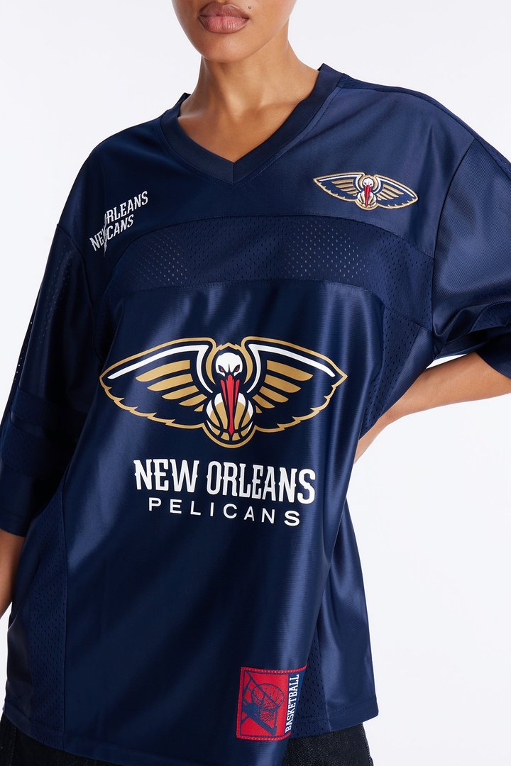 NBA Pelicans Oversized Mesh Tee - Navy