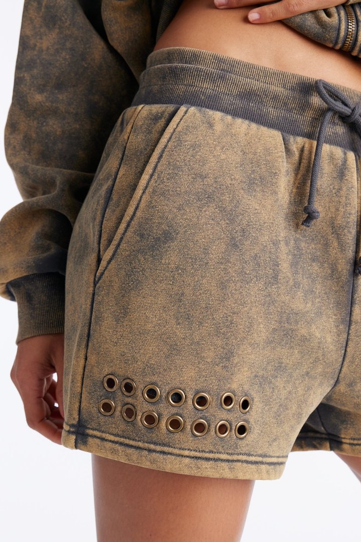Deliah Fleece Washed Short Set - Vintage Wash