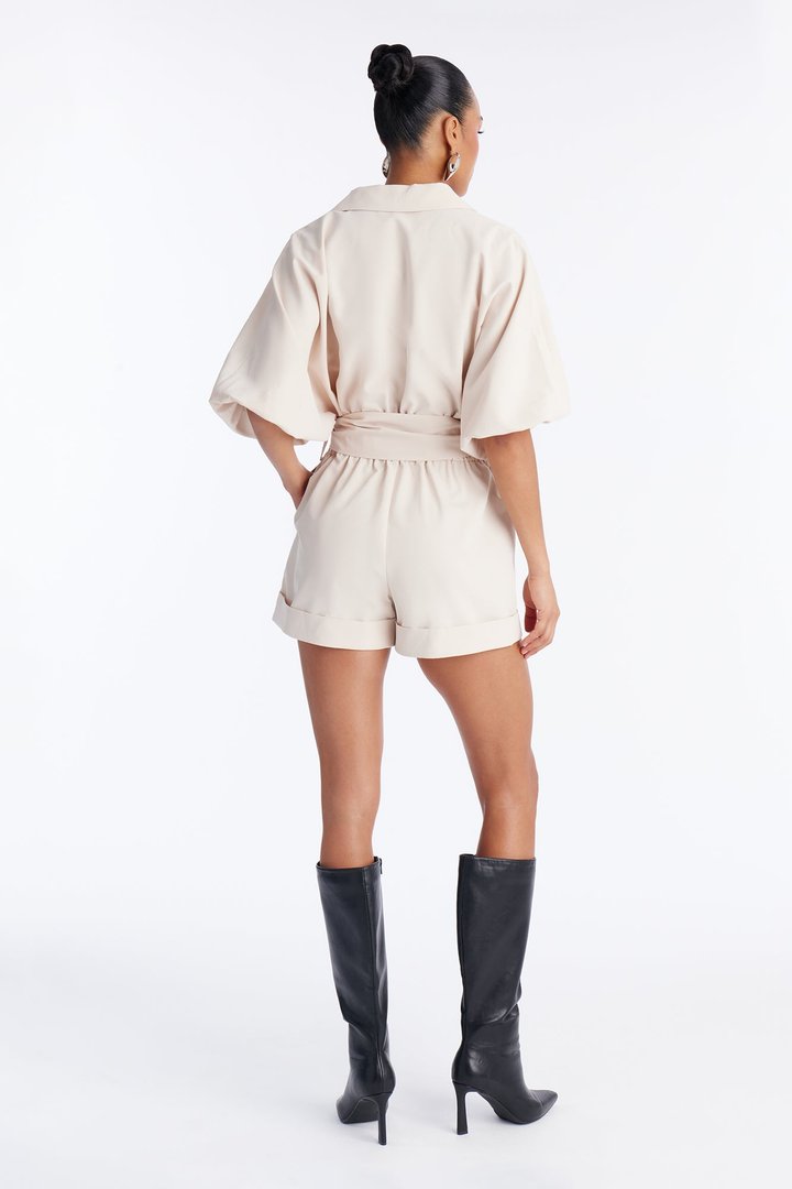 Irina Plunge Neck Romper - Beige
