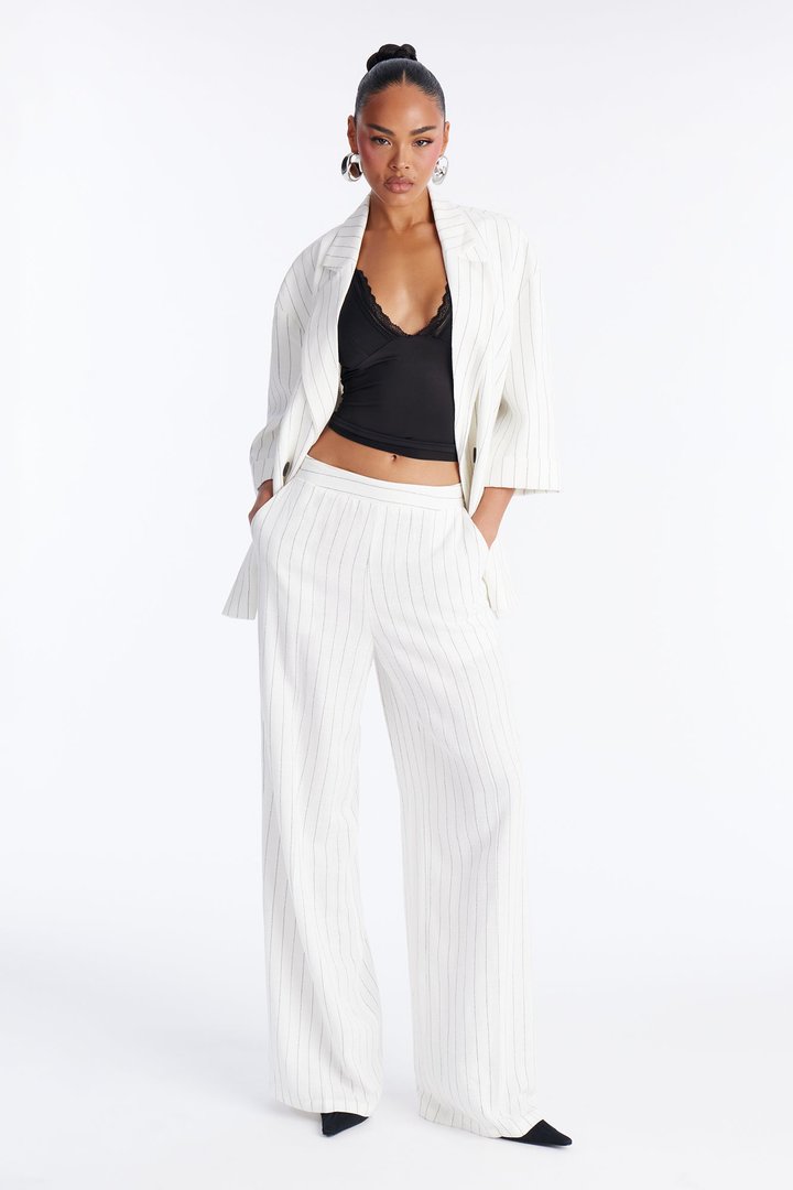 Thalia Linen Pinstripe Pant Set - White/combo