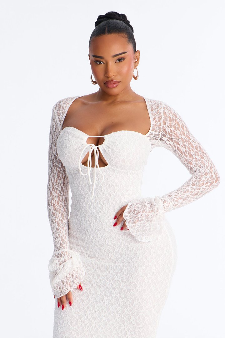 Saffron Lace Midi Dress - Ivory