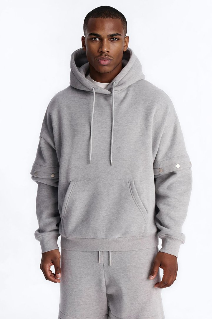 Oversized Tear Away Convertible Hoodie - Grey