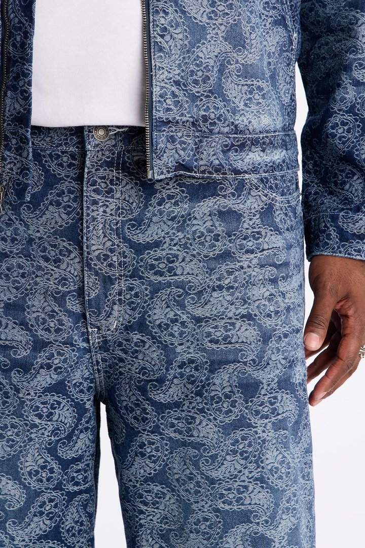 Baggy Paisley Jacquard Denim Short - Dark Wash