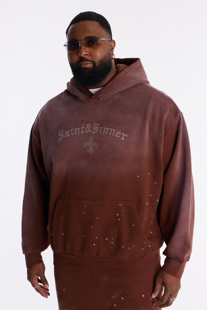 Saints And Sinners Distressed Hoodie - Brown