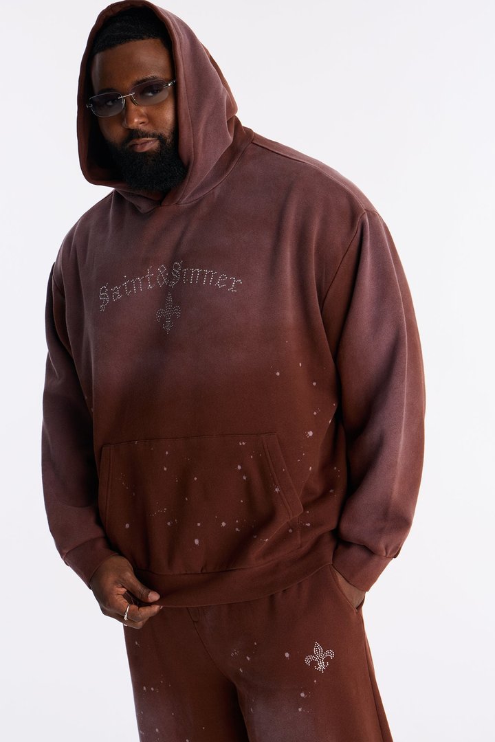 Saints And Sinners Distressed Hoodie - Brown