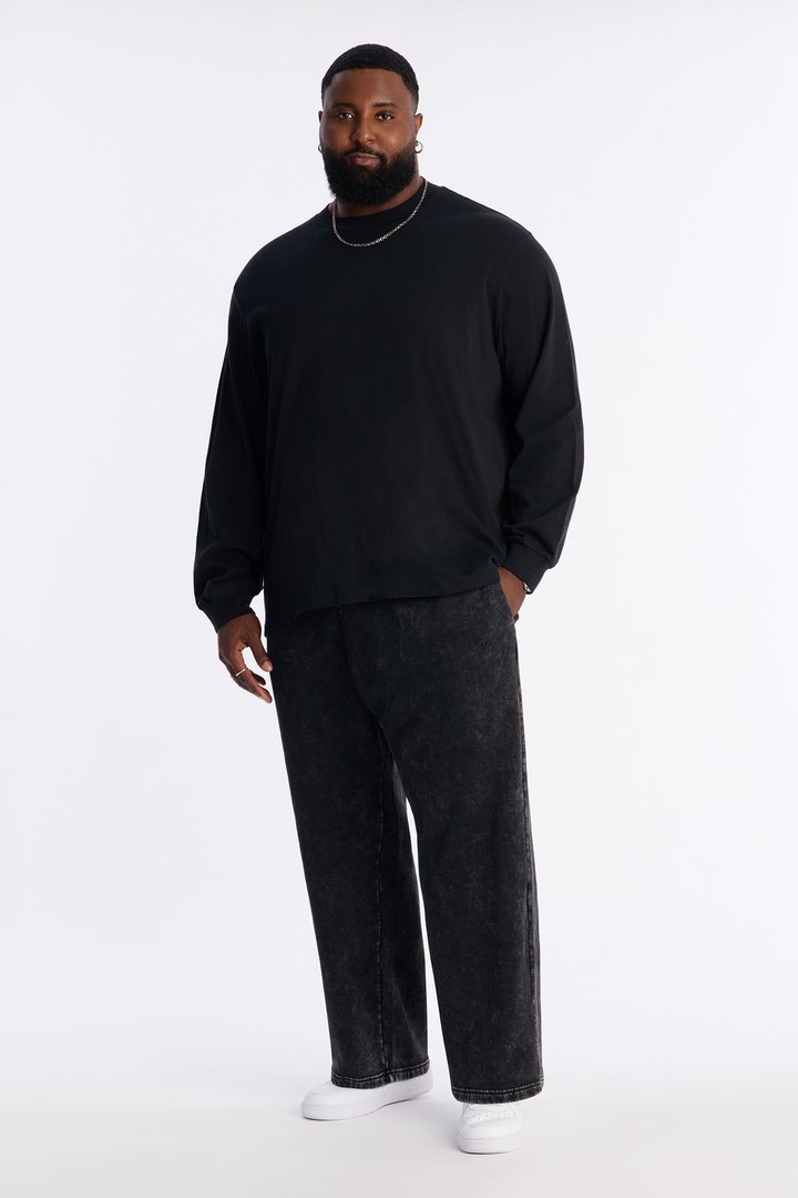Heavy Wash Straight Sweatpants - Black