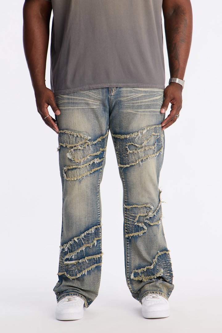 Stacked Slim Flare Fray Waves Jeans - Light Wash