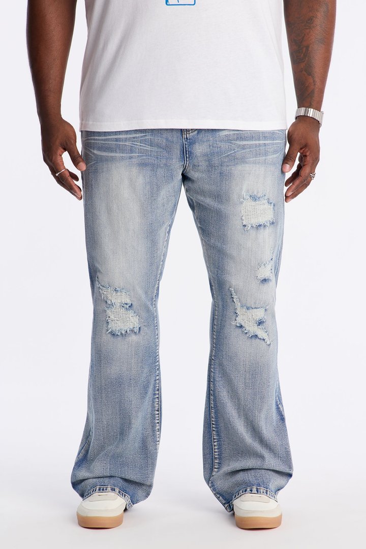 Stacked Skinny Flare Classic Destroyed Jeans - Light Wash
