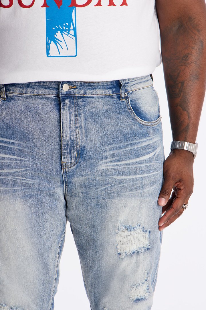 Stacked Skinny Flare Classic Destroyed Jeans - Light Wash