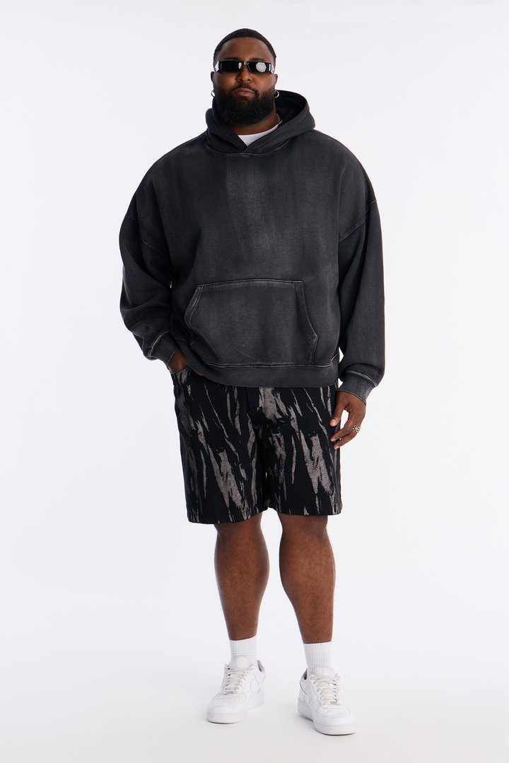 Relaxed Blackout Stripes Denim Short - Black/White