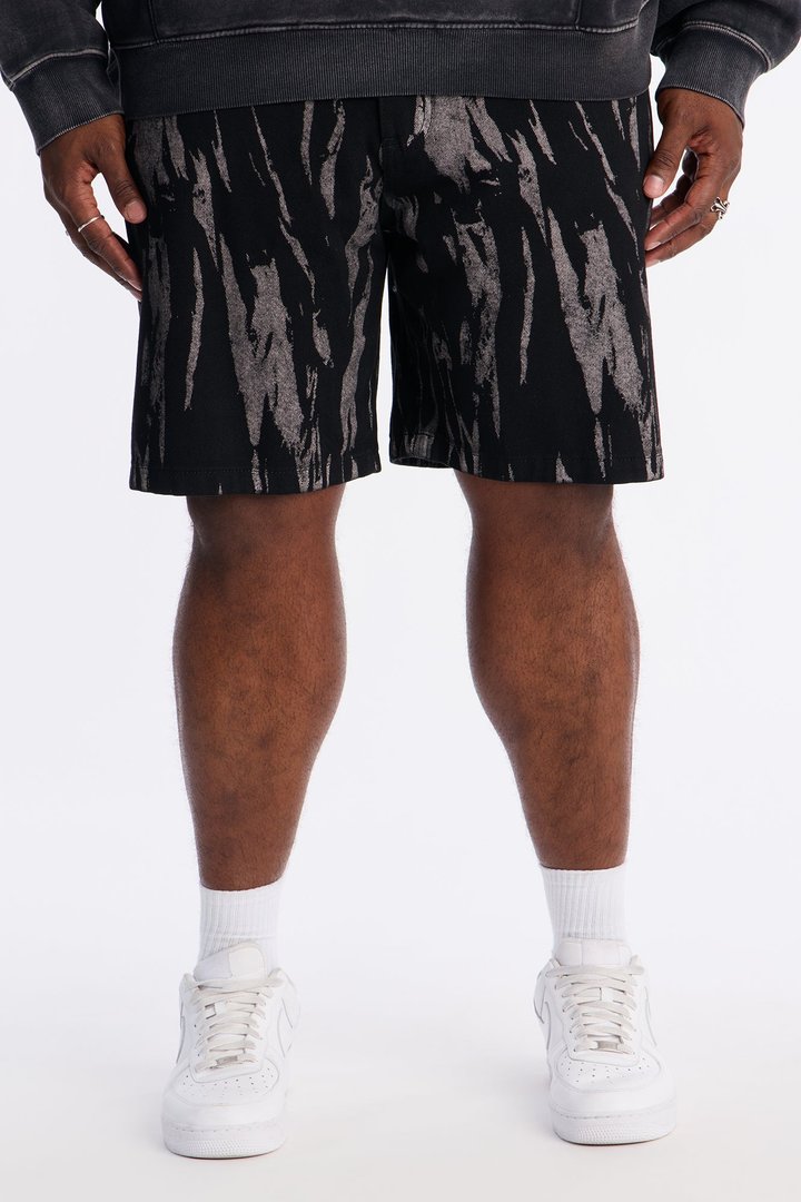 Relaxed Blackout Stripes Denim Short - Black/White
