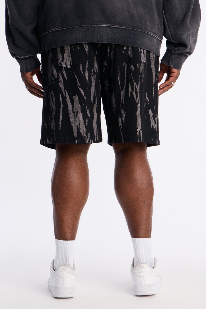 Relaxed Blackout Stripes Denim Short - Black/White