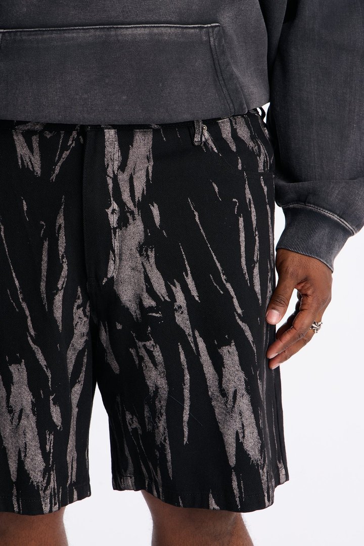 Relaxed Blackout Stripes Denim Short - Black/White