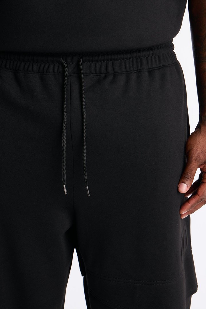 Structured Fleece Embossed Cargo Joggers - Black