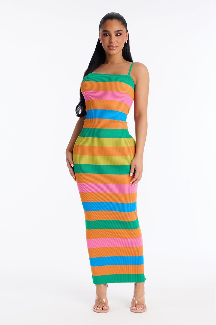 All Good Vibes Striped Maxi Dress - Orange/combo