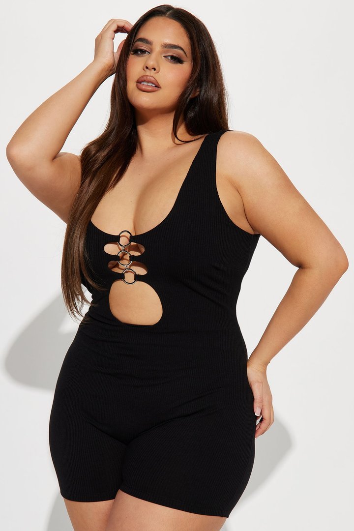 Ring Me Up Ribbed Romper - Black