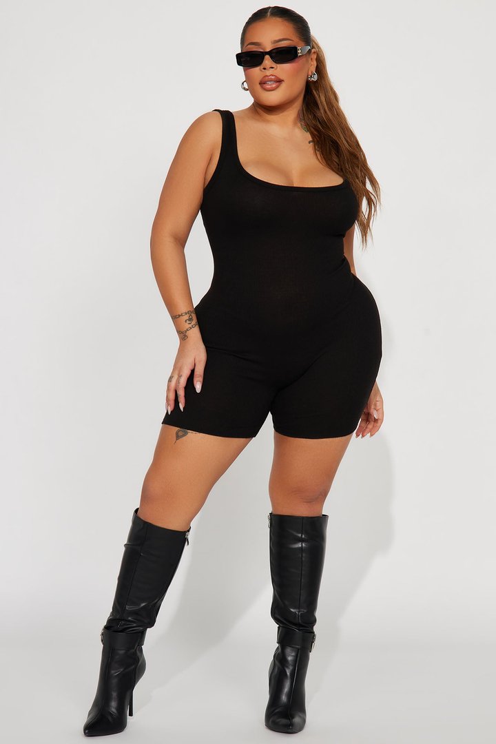 Aideen Ribbed Romper - Black
