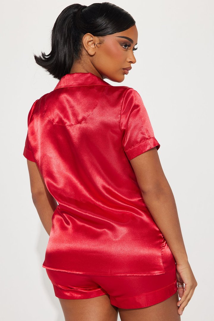 Pillow Fight Stretch Satin PJ Short Set - Red