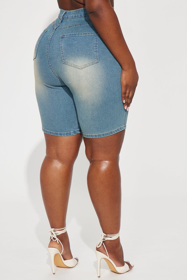 Shocker Tinted Stretch Denim Bermuda Shorts - Medium Wash