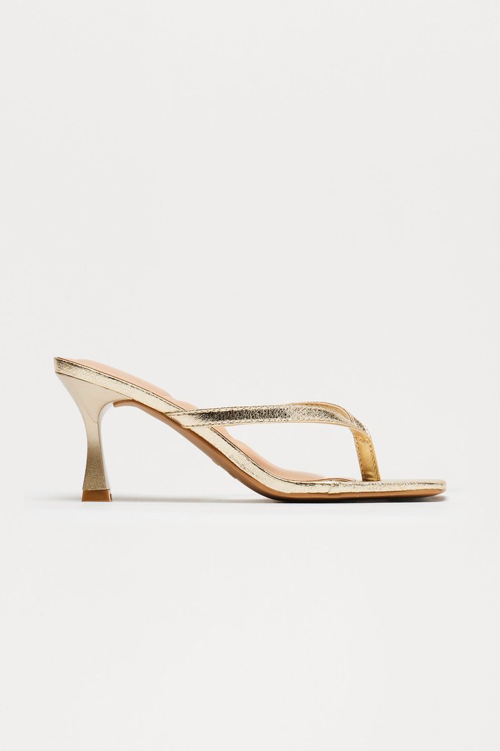 Blue Thong Mules - Gold