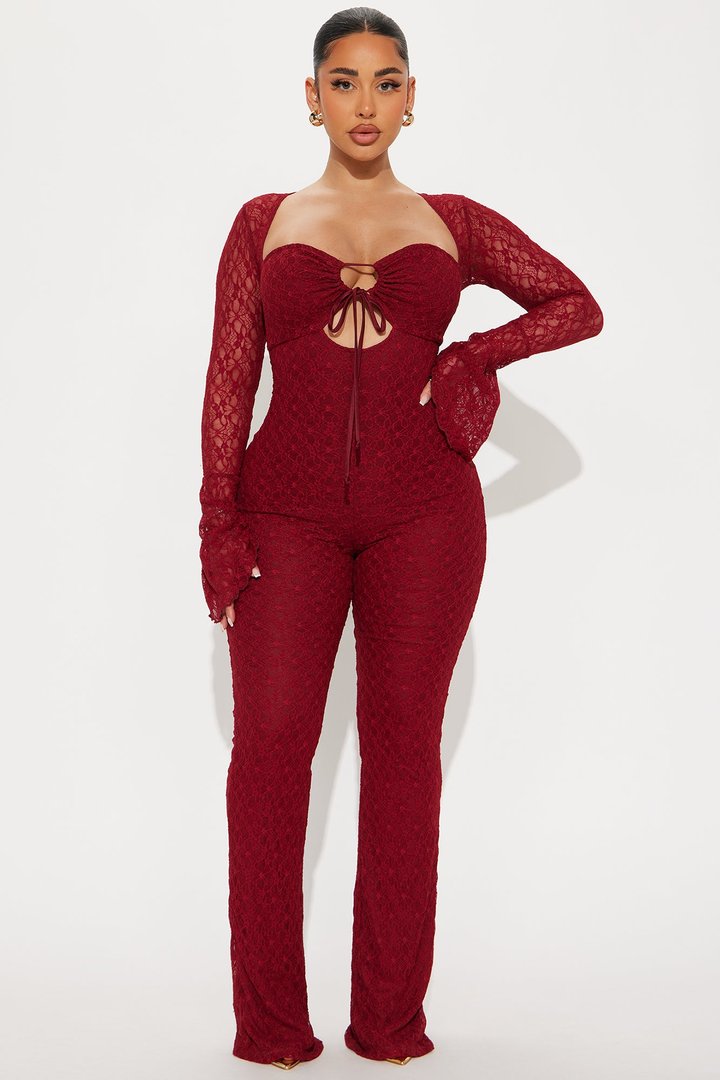 Saffron Lace Jumpsuit - Burgundy