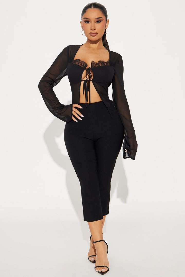 Oh So Flirty Tie Front Top - Black
