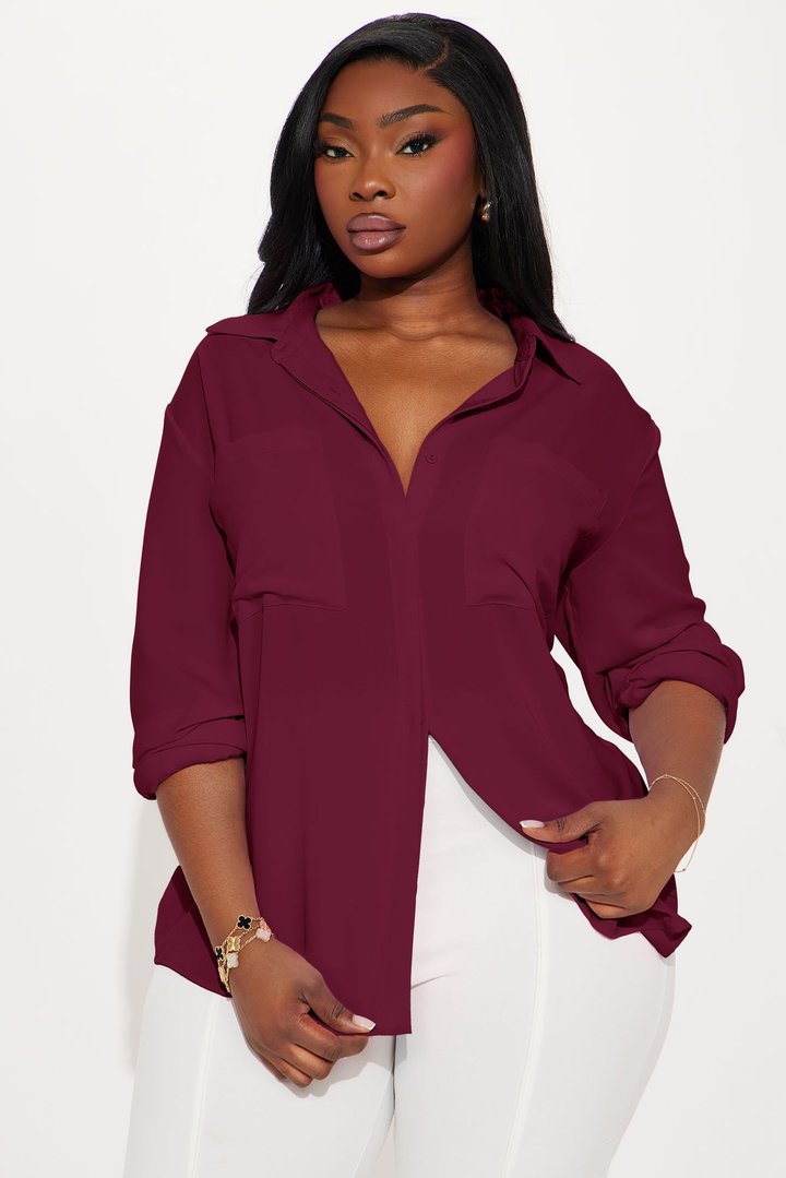 CEO Of Slaying Button Down Top - Burgundy