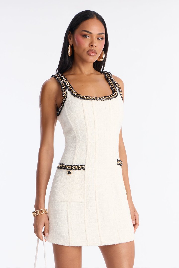 Temptation Tweed Mini Dress - Cream/combo