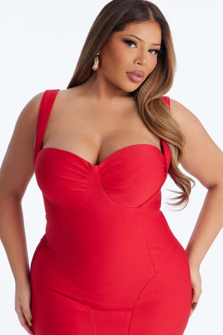 Lily Rosaline Midi Dress - Red
