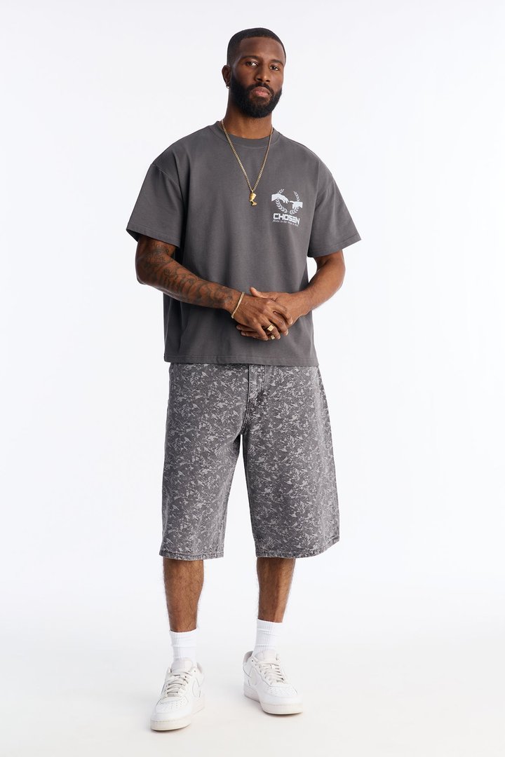 Baggy Urban Jacquard Denim Short - Grey