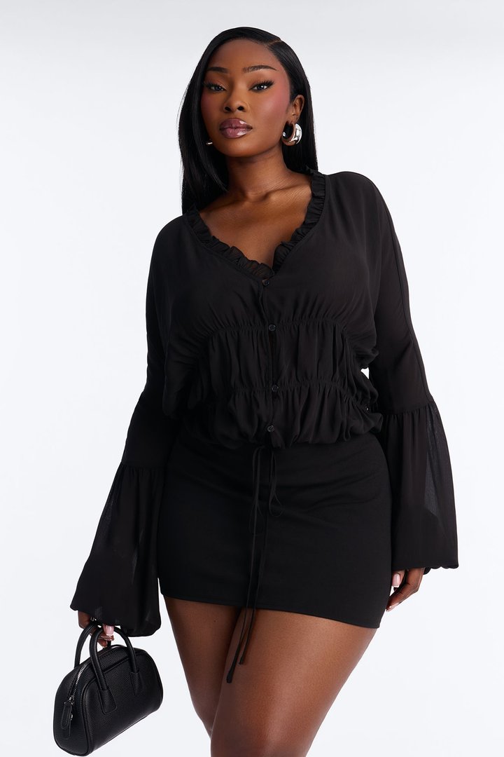Let Them Stare Ruched Top - Black