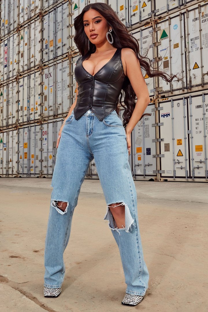 High Mileage Faux Leather Vest - Black