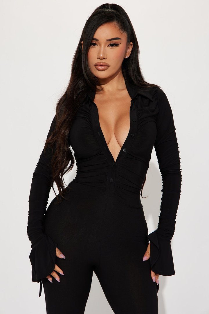 Get A Good Look Ruched Jumpsuit - Black