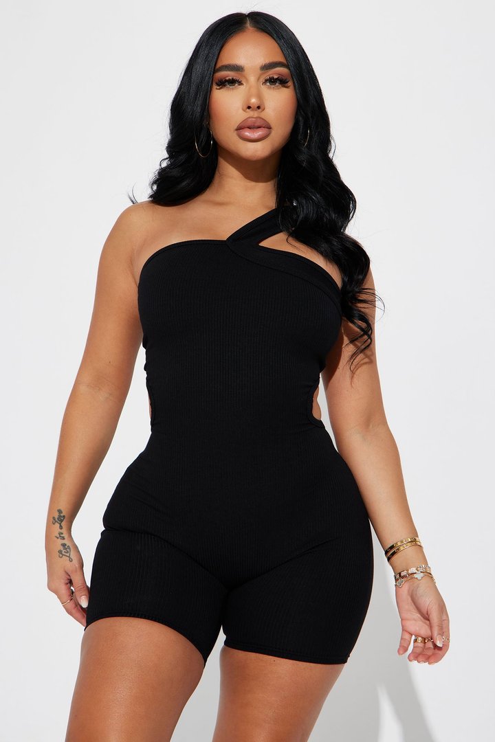 Mila Ribbed Romper - Black